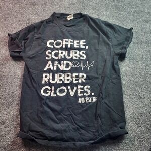 Coffee Scrubs Rubber Gloves Nurse Life Gildan Black T-Shirt Women's Size S